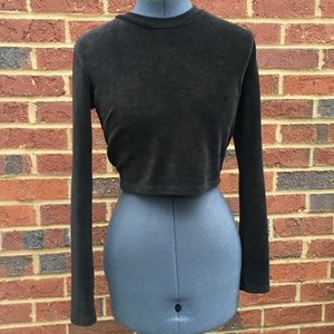 Black Long Sleeve Soft Crop Top